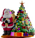 Santa Next to Tree Plaster Statue Light Up