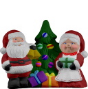 Mr and Mrs Santa with Christmas Tree Plaster Statue