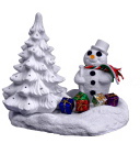 Snowman with Christmas Tree Plaster Statue Light up Kit included