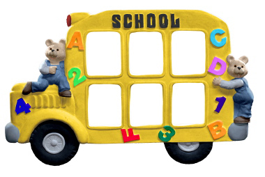 ABC 123 School Bus Plaster Picture Frame - FR172 - Plastercraft Plaque - ABC 123 School Bus Picture Frame